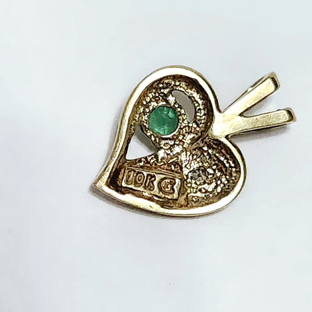 Emerald Diamond 10K Gold Heart Pendant - Picture 6 of 7